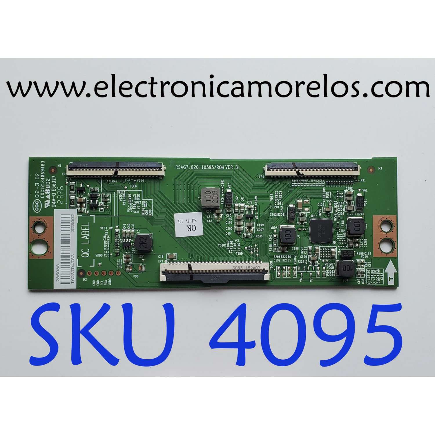 T-CON ORIGINAL PARA TV HISENSE / NUMERO DE PARTE 285068 / RSAG7.820.10595/ROH VER.B / 323002 / PANEL HD425Y1U51-T0L2 / DISPLAY T430QVN03.7 / MODELO 43R6E4 / 43A6KV